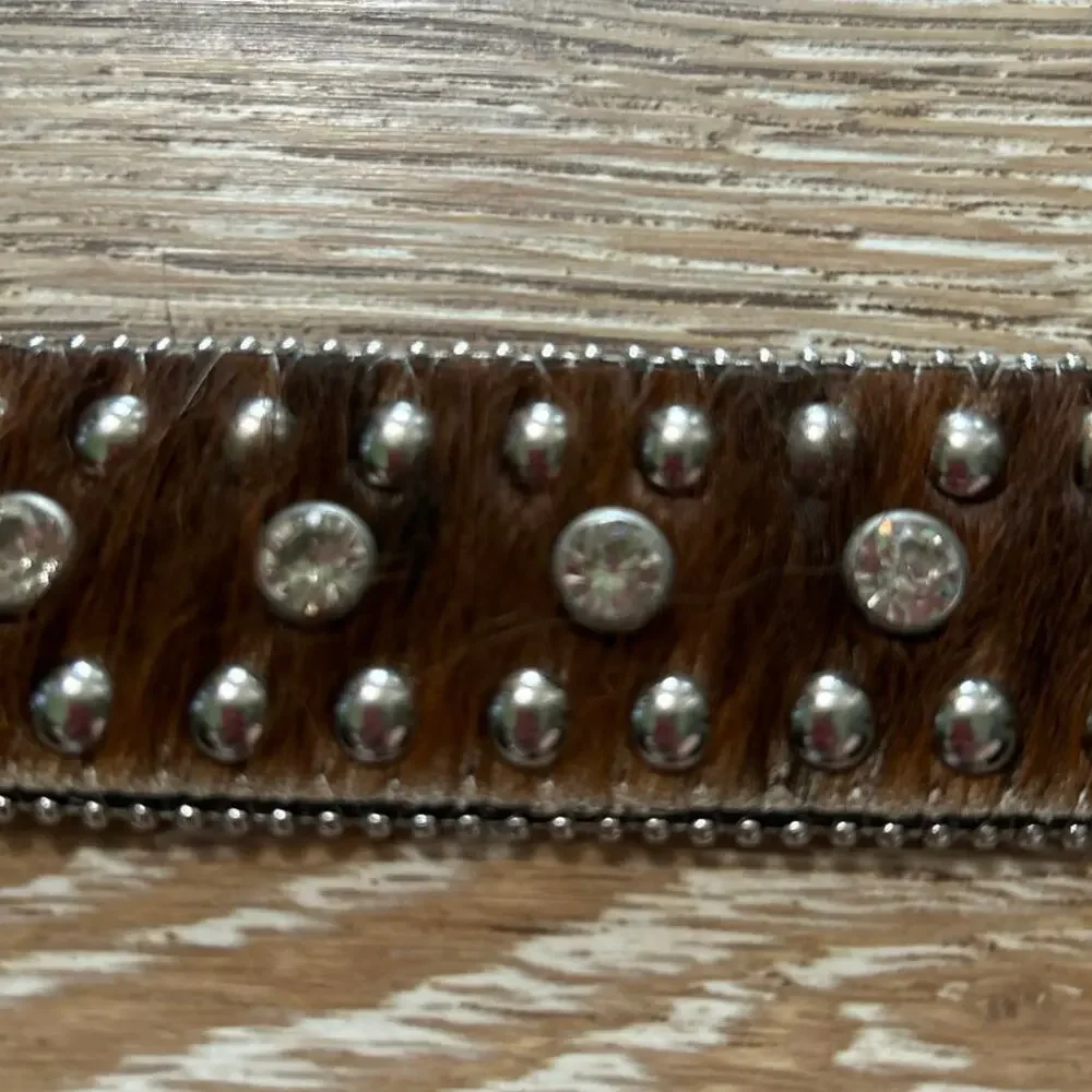 Nocona Western Studded Rhinestone Calf Hair Leather Belt Cowgirl Rodeo FestivalM - Picture 10 of 10